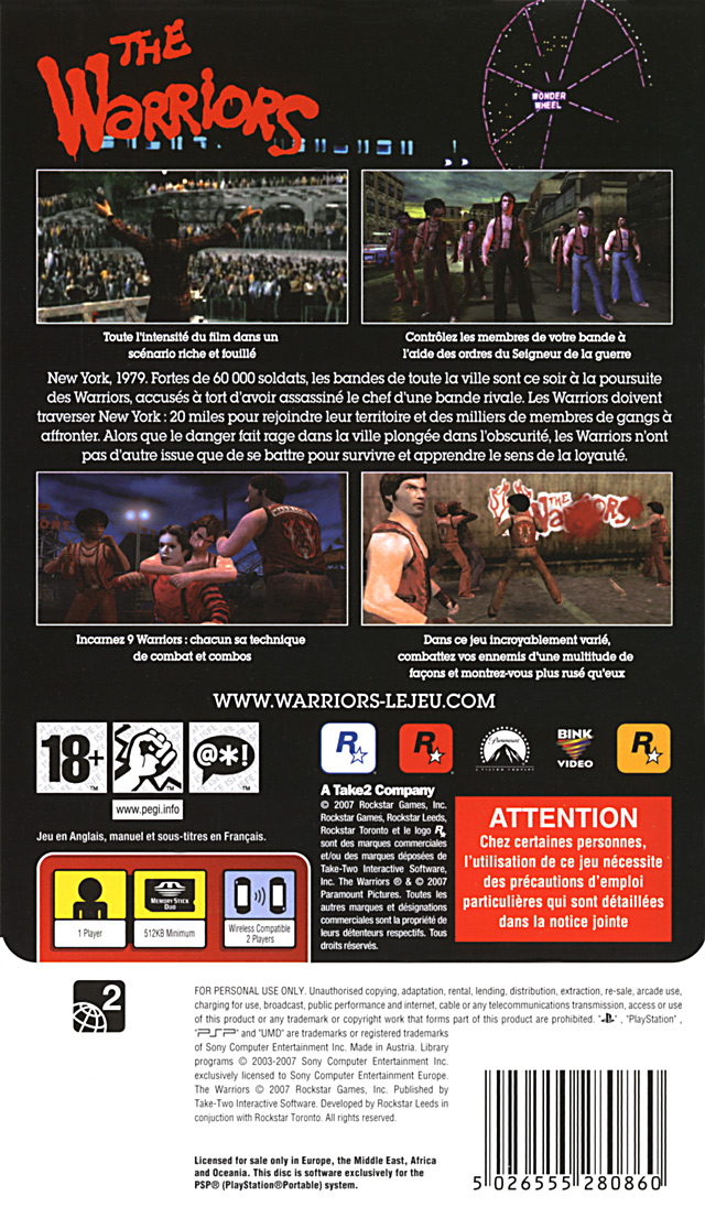 Jeux Vidéo The Warriors PlayStation Portable (Psp)