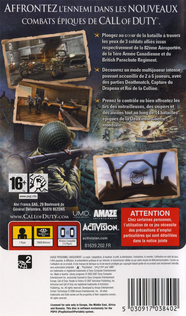 Jeux Vidéo Call Of Duty Les Chemins De La Victoire PlayStation Portable (Psp)