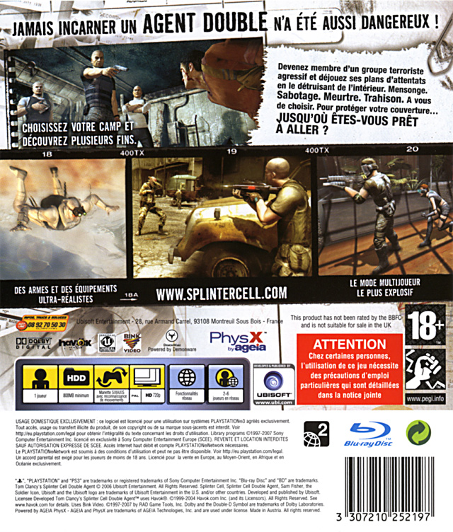 Jeux Vidéo Tom Clancy'S Splinter Cell Double Agent PlayStation 3 (PS3)