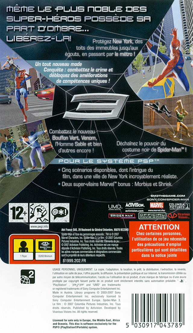 Jeux Vidéo Spider-Man 3 PlayStation Portable (Psp)