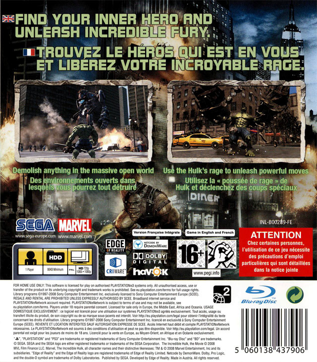 Jeux Vidéo L'Incroyable Hulk PlayStation 3 (PS3)
