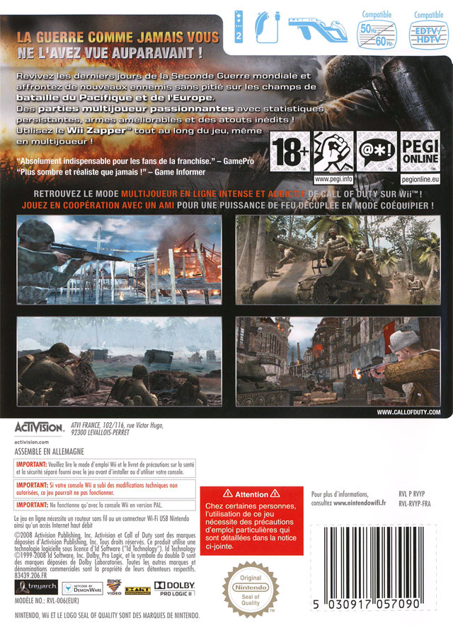 Jeux Vidéo Call Of Duty World At War Wii