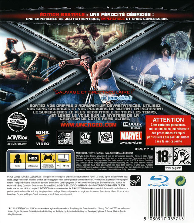 Jeux Vidéo XMen Origins Wolverine PlayStation 3 (PS3) d