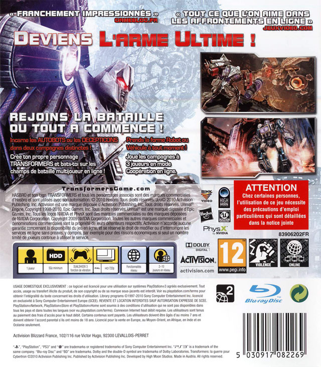 Jeux Vidéo Transformers La Guerre Pour Cybertron Playstation 3 (ps3)