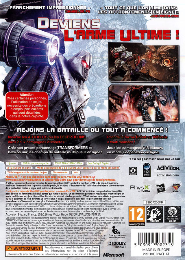 Jeux Vidéo Transformers La Guerre Pour Cybertron Xbox 360