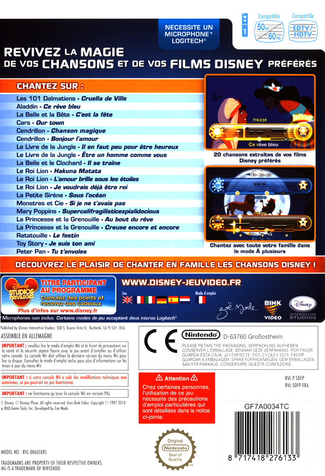 Jeux Vidéo Disney Sing It Les Plus Belles Chansons Des Films Disney Wii