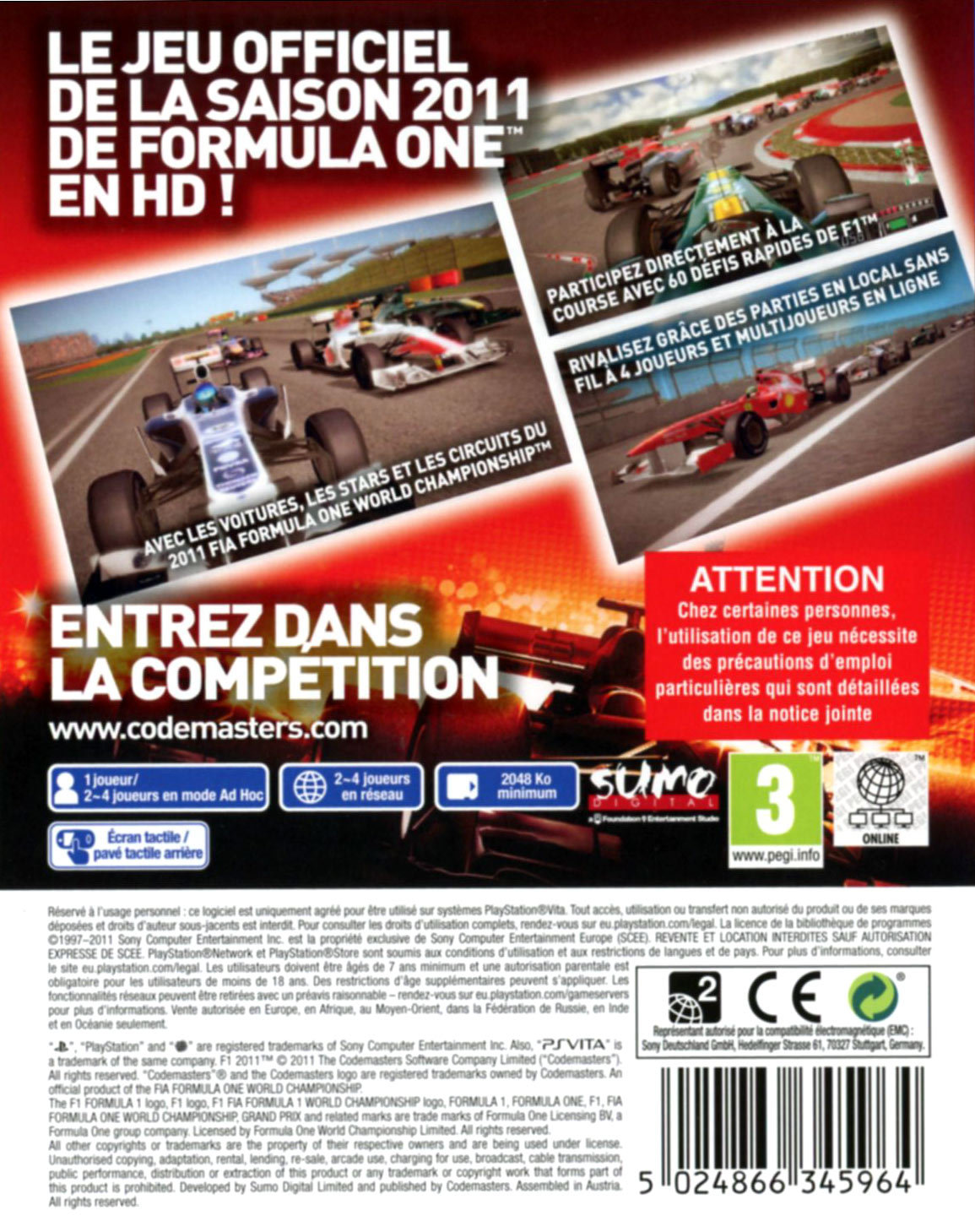 Jeux Vidéo F1 2011 (Pass Online) PlayStation Vita (Ps Vita)