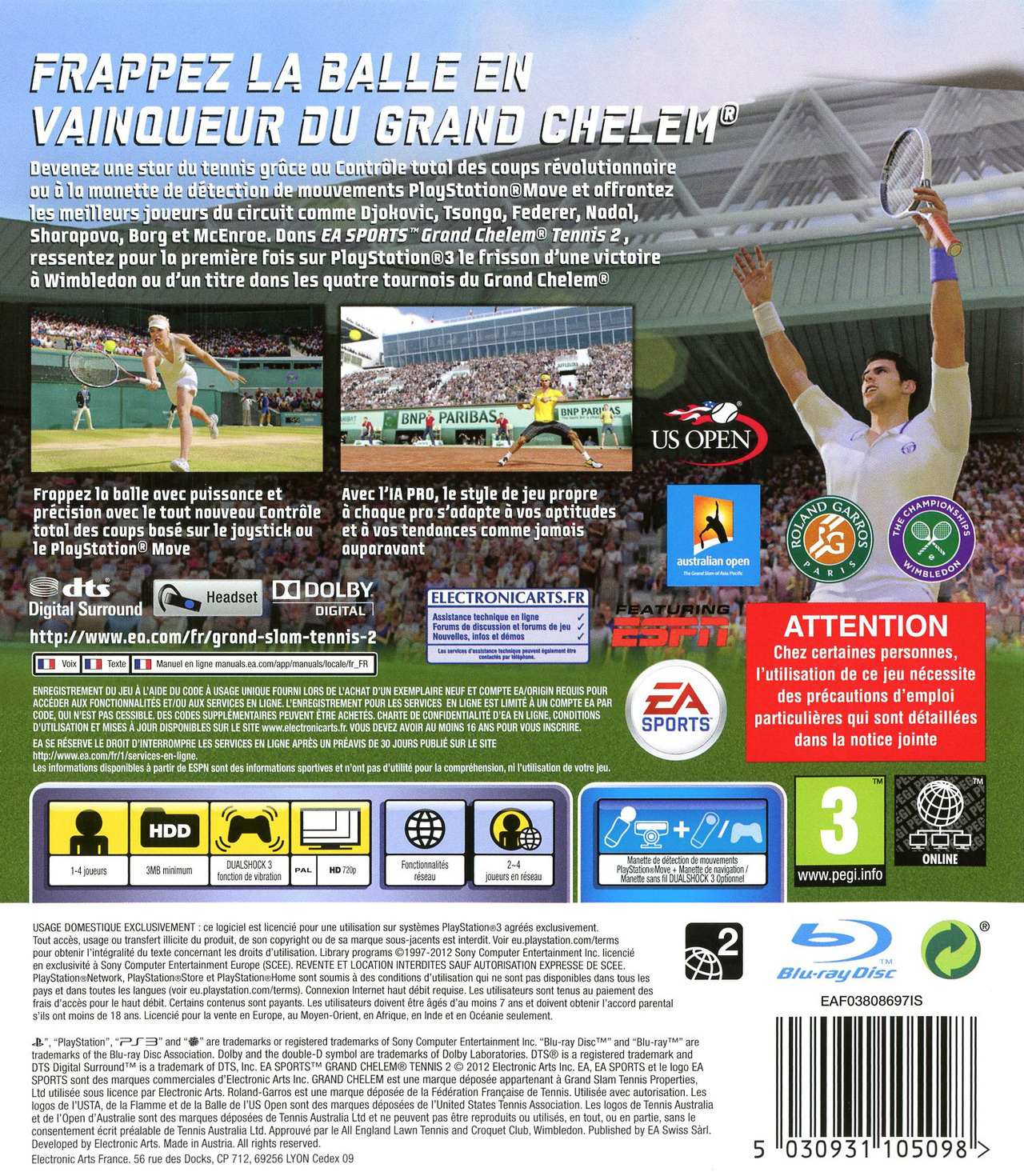 Jeux Vidéo Grand Chelem Tennis 2 (Pass Online) PlayStation 3 (PS3)