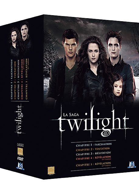 Dvd Twilight, La Saga : Chapitre 1 : Fascination + Chapitre 2 : Tentation + Chapitre 3 : Hésitation + Chapitre 4 : Révélation, 1Ère Partie + Chapitre 5 : Révélation, 2ème Partie Dvd Zone 2