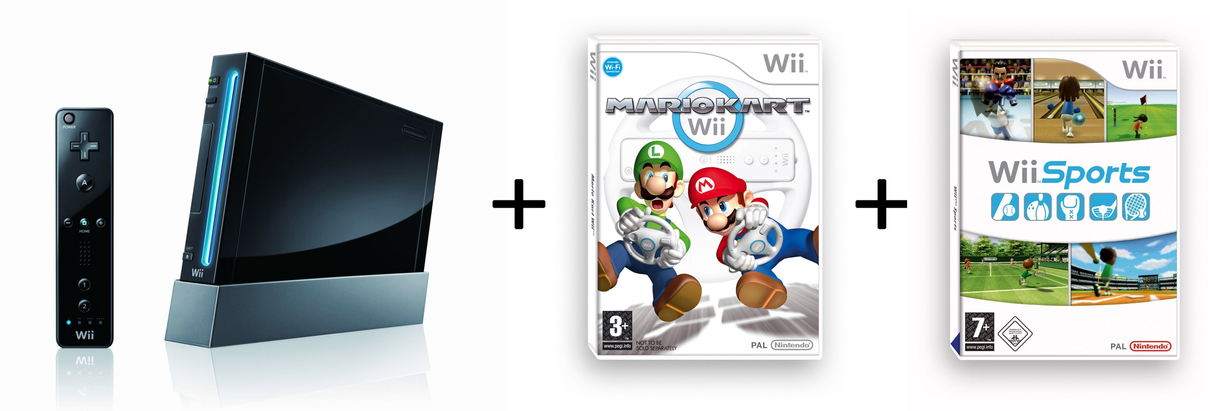 Console Nintendo Wii Noir + 1 Manette + Mario Kart + Wii Sport
