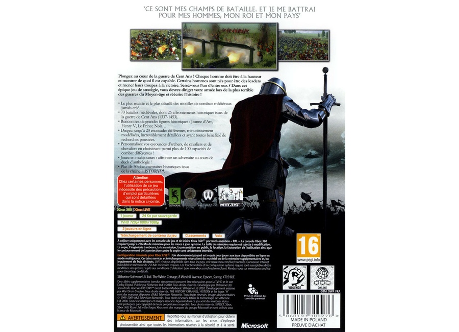 Jeux Vidéo History Great Battles Medieval Xbox 360 d'occasion
