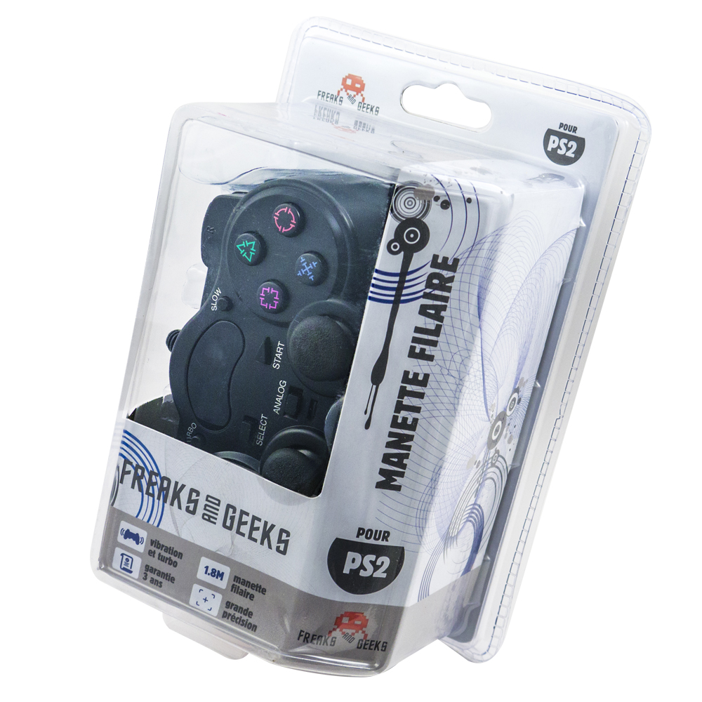 Acc. De Jeux Vidéo Freaks And Geeks Manette Filaire Noir PS2